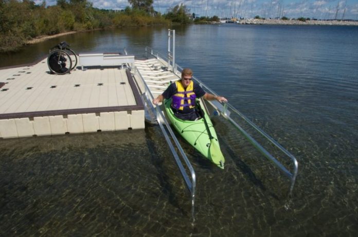 Disable kayak user entering the water using ez launch system